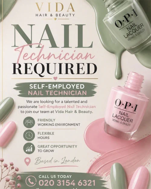 Nail Technician  required at Vida Hair & Beauty