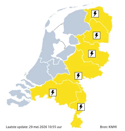 Later vanmiddag en vanavond in het oosten kans op (zware) onweersbuien
