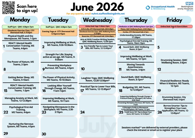 June Wellbeing calendar