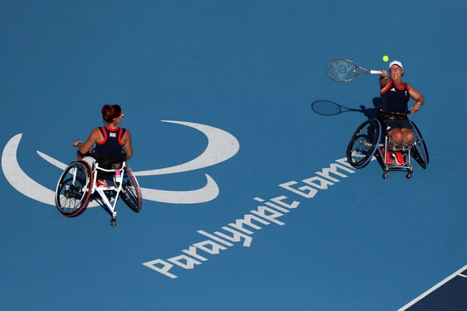 Doubles bronze medallists Lucy Shuker and Jordanne Whiley made history at London 2012, becoming the first British female tennis players to win a Paralympic medal. (Photo by Julian Finney/Getty Images) 