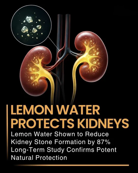 🚨 Scientists found that drinking lemon water daily may reduce kidney stone formation by up to 87%! 

The natural citric acid in lemons helps stop crystals from forming in the kidneys, while also supporting hydration and urinary health. Experts say one simple glass of lemon water each morning could help protect your kidneys naturally.

Sometimes the simplest remedies are the most powerful. 

Source Penniston, K. L., Nakada, S. Y., Holmes, R. P., & Assimos, D. G. *Journal of Urology*.