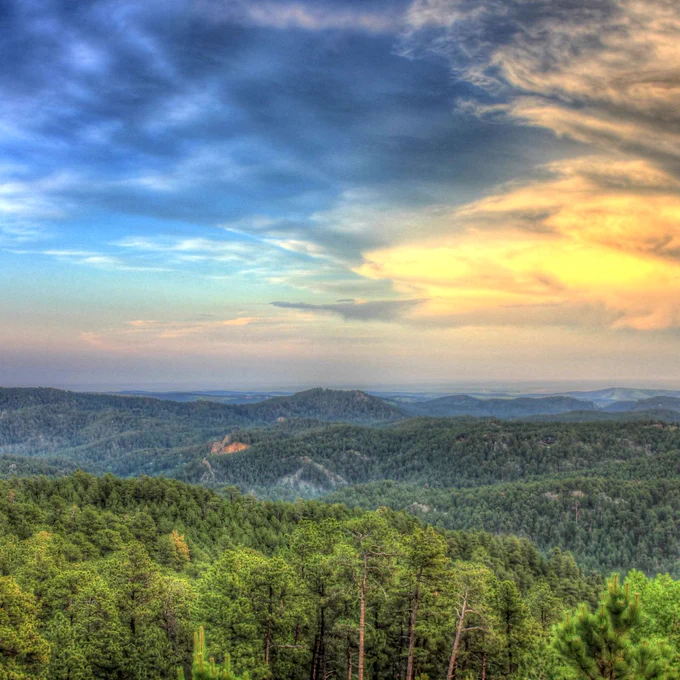 Sunset over the Black Hills National Forest, South Dakota. 