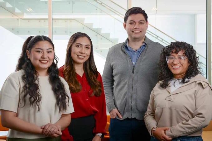 Members of the SACNAS executive board stand for a photo. From left, Maritza Ventura, Jazmin Corral, Matthieu Fuchs, and Andrea Alfaro.