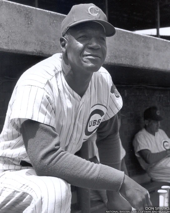 Portrait of Buck O'Neil in a home pinstripe Cubs uniform. (Don Sparks/National Baseball Hall of Fame and Museum)