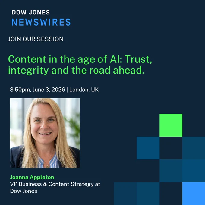 Proud to sponsor the Exponential Summit in London on June 3! Don't miss Joanna Appleton (VP at Dow Jones) at 3:50 PM as she discusses content, trust, and integrity in the age of AI.
Stop by our stand to connect with the team. 