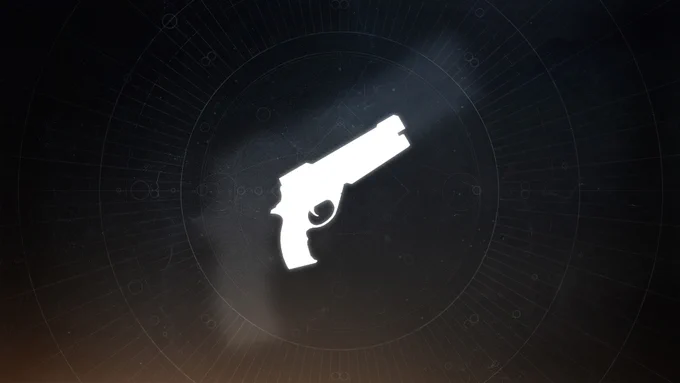 A white silhouette of a Destiny 2 Hand Cannon icon on a dark background.