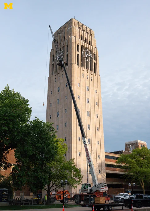 Burton Tower with a crane in the foreground on a May 2026 morning.