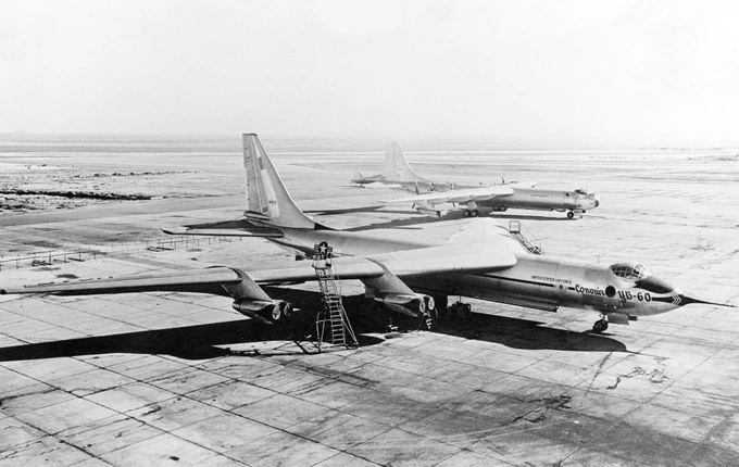The Convair YB-60 was a derivative of the Convair B-36 with jet engines and swept wings, here shown on the ramp at Edwards Air Force Base with a standard B-36F in the background.