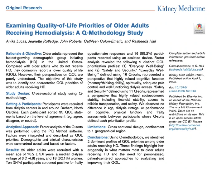 Research article analyzing quality-of-life priorities in older adults undergoing hemodialysis using Q-methodology.