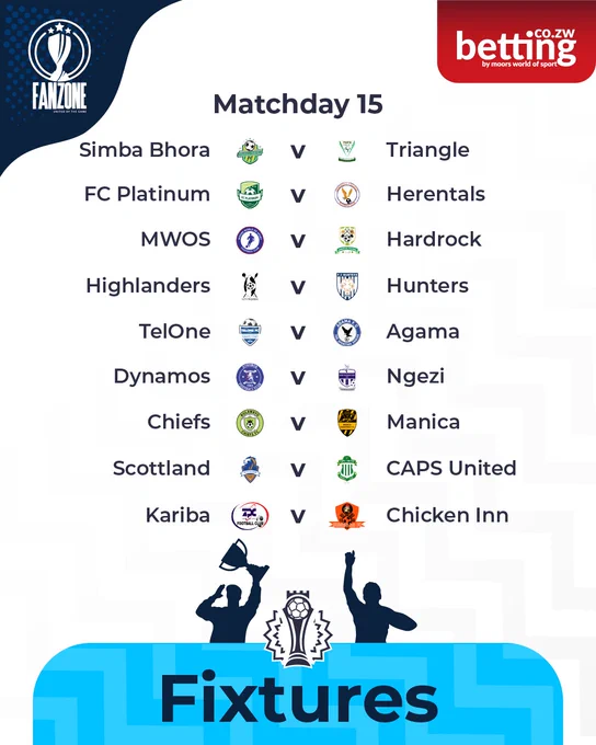 A visual schedule of Matchday 15 soccer fixtures featuring various team logos and matchups. The design is vibrant and sports-themed.