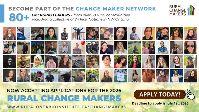Collage of diverse emerging leaders from rural communities promoting the 2026 Rural Change Makers program accepting applications.
