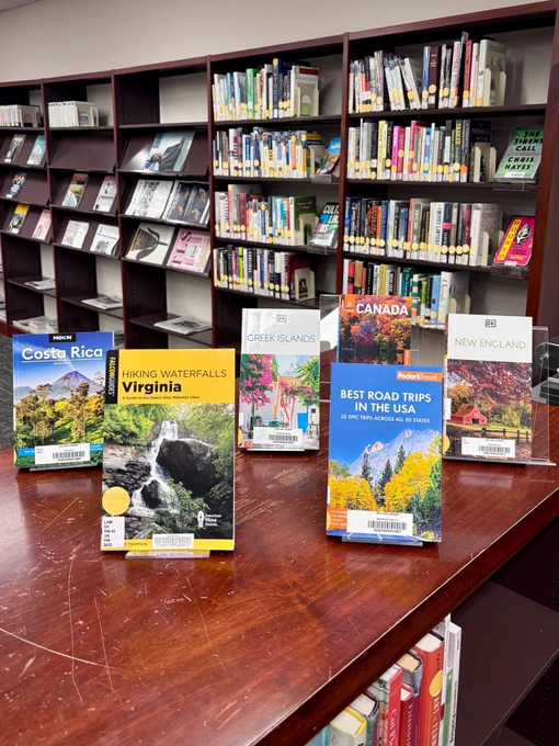 A display of travel guidebooks.