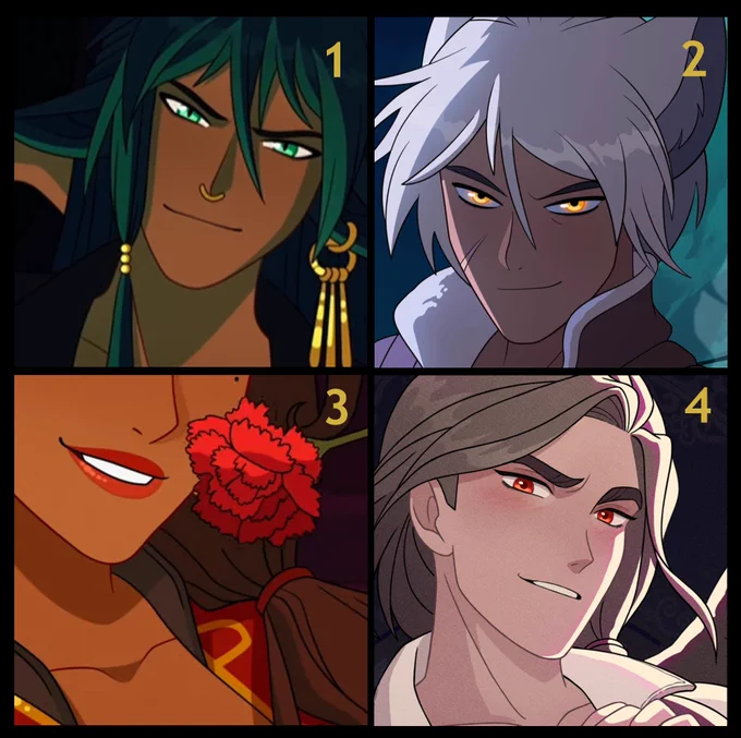 4 icons each with the face of a different character of Mythic Love: Iberian Legends. 1 Gaueko, the lord of shadows. 2. Tiago, the lone wolf. 3. Juana, the rebel bandit. 4, Professor Bú, the tormented scholar 
