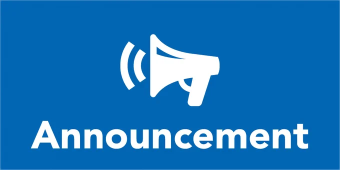 Blue card with the word announcement in white, along with a side profile of a megaphone in white. 