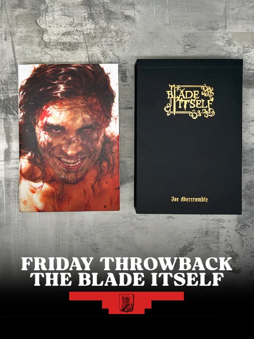 A picture of the case and book (with dustjacket on) of The Blade Itself by Curious King