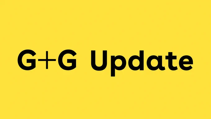 Schwarzer Schriftzug G G Update auf gelbem Hintergrund