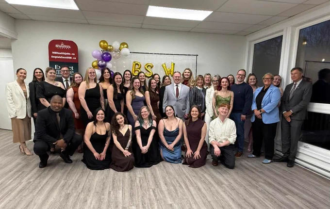 A group from UNB's first social work cohort at the recent Social Work Gala, hosted by the Social Work Student Society. They are dressed in formal attire.