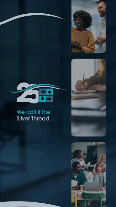 "We call it the Silver Thread." Overlay images with Convey 25th Badge