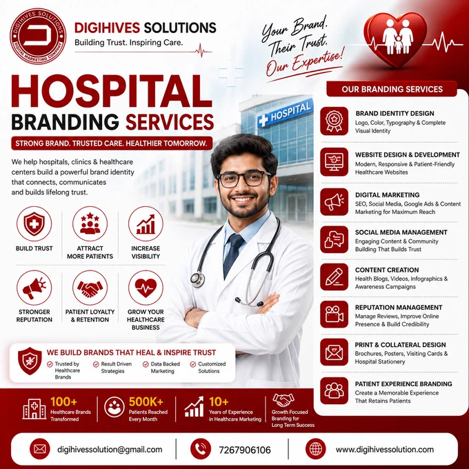 🏥✨ Build a Powerful Healthcare Brand with
Digihives Solutions ✅

🌐 Best Digital Marketing Company in Varanasi
📈 SEO Company | Social Media Marketing Agency | Hospital Branding Services

💡 Grow Your Hospital’s Online Presence & Patient Trust
✔️ Hospital Branding & Promotion
✔️ Social Media Management
✔️ SEO & Google Ranking
✔️ Website Development for Hospitals
✔️ Online Reputation Management
✔️ Patient Lead Generation

📣 Smart Marketing Solutions for Hospitals, Clinics & Healthcare Brands 💙

📞 Connect With Us Today!
📲 072679 06106
📩 digihivessolution@gmail.com
🌐 Digihives Solutions Official Website

#DigihivesSolutions #HospitalBranding #HealthcareMarketing #DigitalMarketing #SEOCompany #SocialMediaMarketing #HospitalPromotion #ClinicMarketing #MedicalMarketing #WebsiteDeveloper #BrandBuilding #HealthcareBranding #LeadGeneration #Varanasi #DigitalAgency