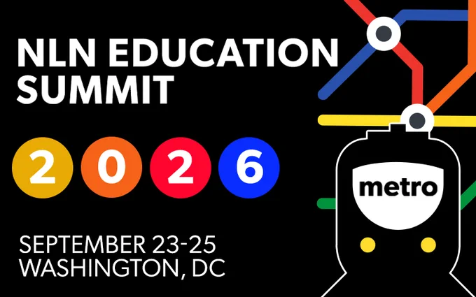 Cover image for the NLN Education Summit featuring colorful numbers "2026" and Metro map lines. Event dates are September 23-25 in Washington, DC.