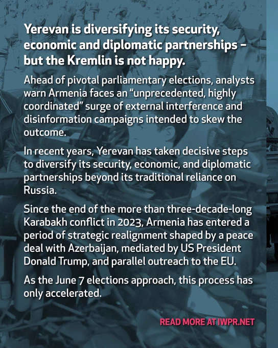 Russian Pressure Rises Ahead of Polls 
Analysis by IWPR's Beka Bajelidze @bekabaj. 
#Armenia #Elections #Disinformation 