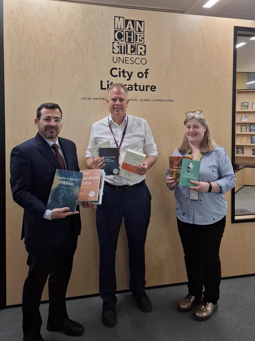 Portuguese language books being donated at Manchester central library