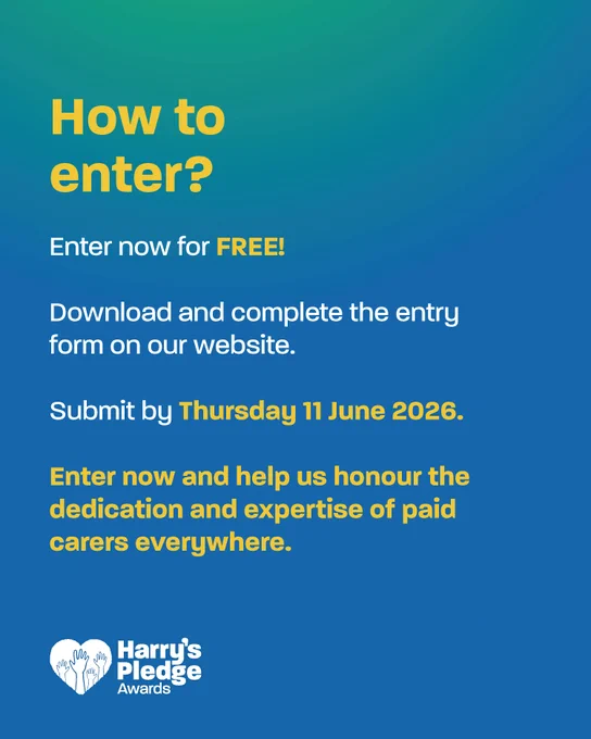How to enter? Enter now for FREE! Download and complete the entry form on our website. Submit it by Thursday 11 June 2026. Enter now and help us honour the dedication and expertise of paid carers everywhere.