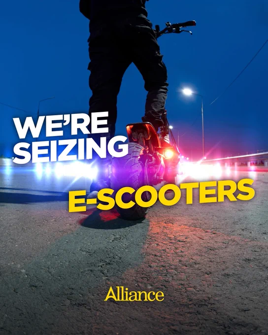 Image of an e-scooter.

Text reads: We're seizing e-scooters