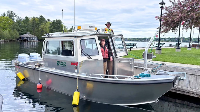 GLRI large river sampling on the Canadian side of the St. Lawrence River near Morristown, New York, on board the new Research Vessel Osprey. Photo 1 by Andrew Kowalczk, USGS