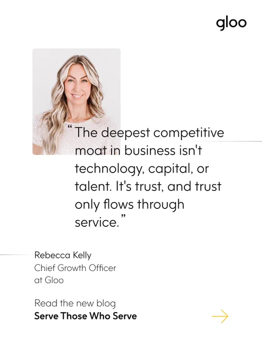 A quote by Rebecca Kelly on the importance of trust in business is featured alongside her portrait. The image has a professional and inspirational tone.
