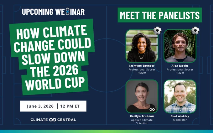 Join us for a webinar that takes you from the data to the pitch. We’ll unpack the science behind our latest analysis and explain how heat-trapping pollution is driving the odds of performance-impairing heat. We’ll explore which matches face the greatest risks and what hotter conditions could mean for player health, strategy, and the pace of play.