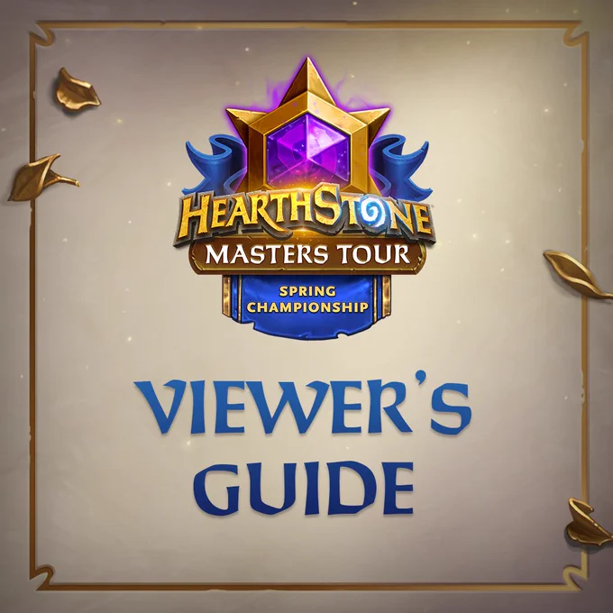 A Hearthstone graphic for the Masters Tour Spring Championship with text reading Viewer's Guide and the Masters Tour logo.