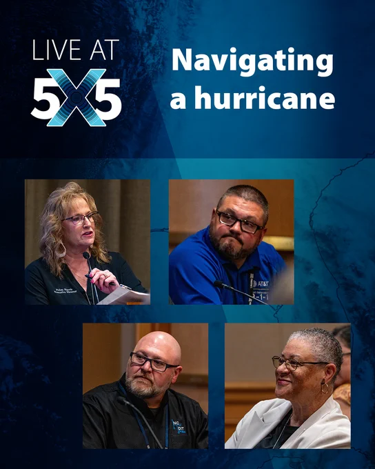 Members of the North Carolina State 9-1-1 Board sit at a panel in cut out shots with Renee in the fourth spot. 
