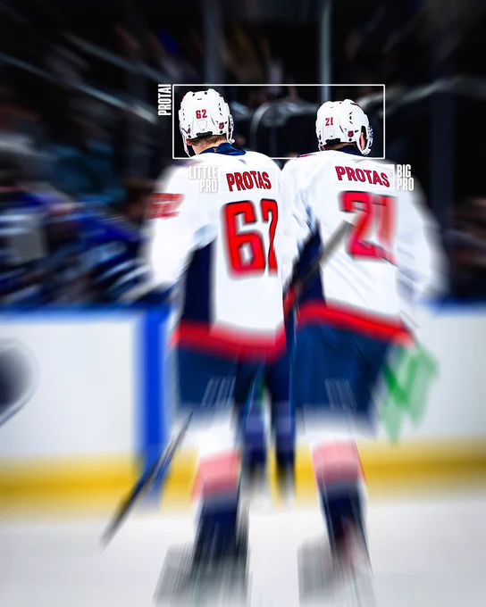 A photo of Ilya and Aliaksei Protas that is blurry except for three rectangles that focus in on the Protai brothers and their individual nameplates.