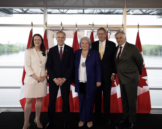 Prime Minister Carney poses for a photo with the Governor General, Mary Simon, in Ottawa, Ontario.