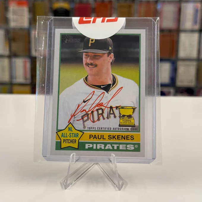 2025 Topps Heritage Autographed card
Paul Skenes, Pittsburgh Pirates (62/76)