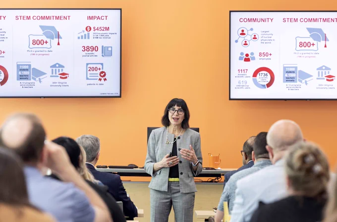 Jefferson Lab Deputy Chief Operating Officer, Natalie Carter, met with the LEAD Peninsula class of 2026 to share how we are exploring the science of protons, neutrons and atomic nuclei.
