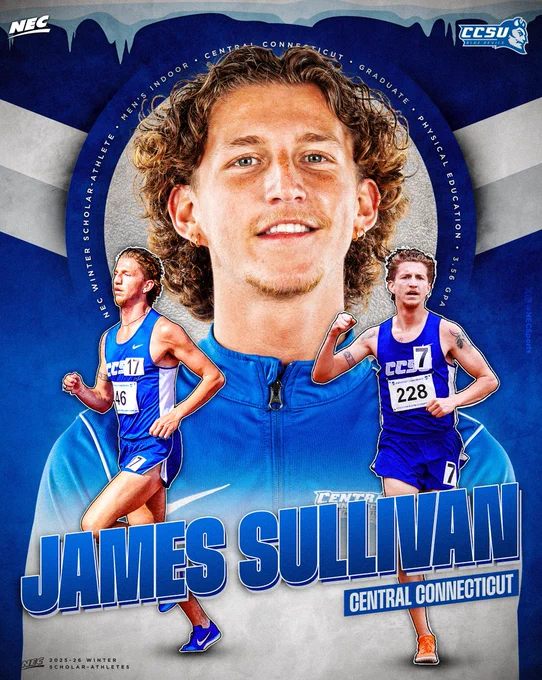 CCSU's James Sullivan is the 2025-26 NEC Scholar-Athlete of the Year in men's indoor track and field