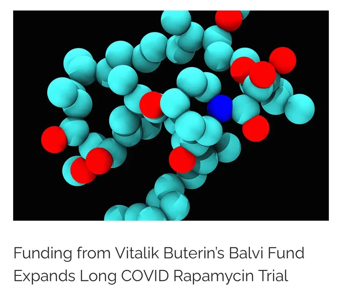 A 3D molecular model of the drug Rapamycin. Most of the chemical structure is comprised of Carbon, shown in the colour turquoise. There are some oxygen atoms scattered throughout the structure shown in red. There is one nitrogen atom shown in dark blue.