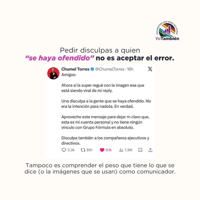 Captura de pantalla de la supuesta disculpa de Chumel Torres