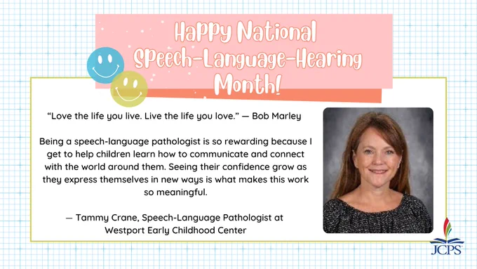 Happy National Speech-Language-Hearing Month! 

“Love the life you live. Live the life you love.” — Bob Marley 

Being a speech-language pathologist is so rewarding because I get to help children learn how to communicate and connect with the world around them. Seeing their confidence grow as they express themselves in new ways is what makes this work so meaningful.

— Tammy Crane, Speech-Language Pathologist at Westport Early Childhood Center