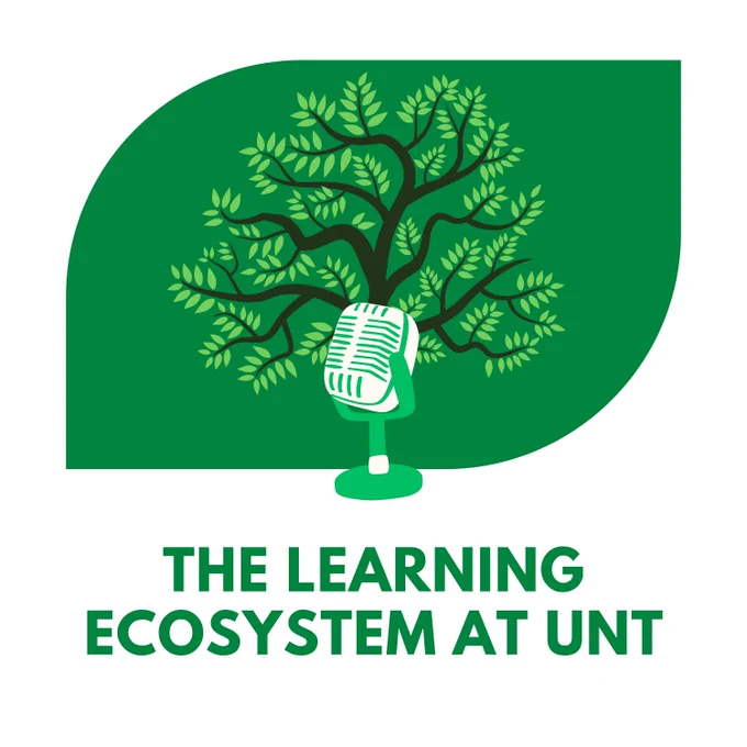 The Learning Ecosystem at UNT podcast logo, featuring a microphone sprouting a tree.