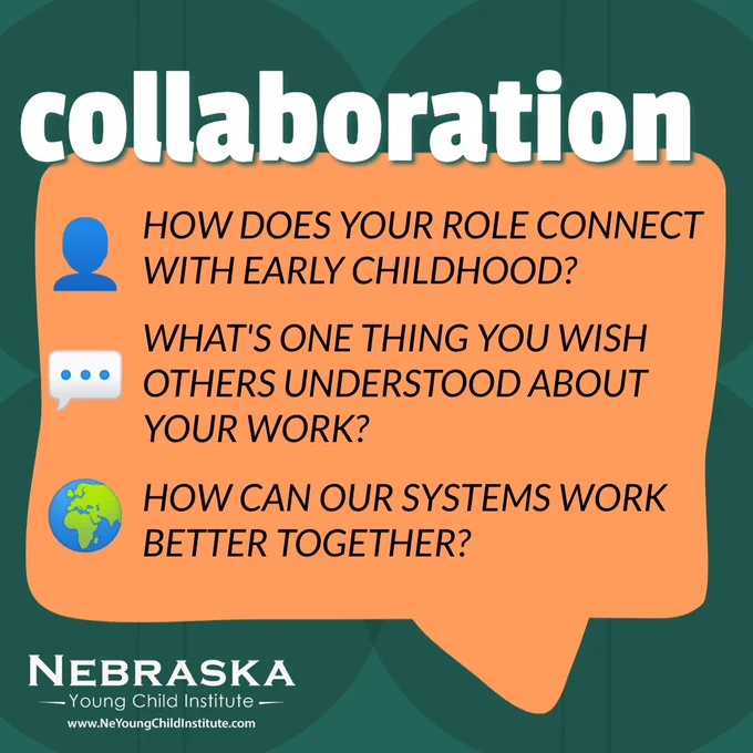 Graphic with questions on collaboration in early childhood roles from Nebraska Young Child Institute.