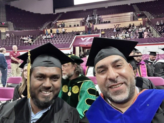 Dr. Mohammad Monirul Hasan Tipu (left) and Dr. Sherif Sherif (right) at the Virginia Tech graduation ceremony. 