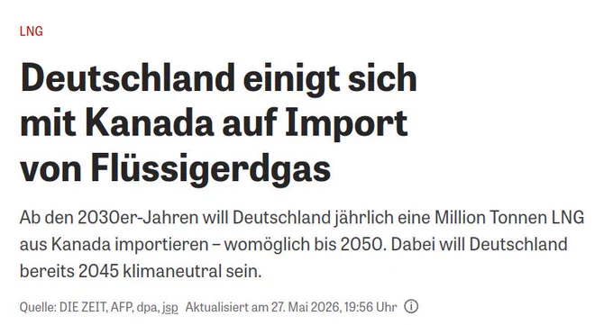 Schlagzeile: DE einigt sich mit Kanada auf import von Flüssigerdgas
