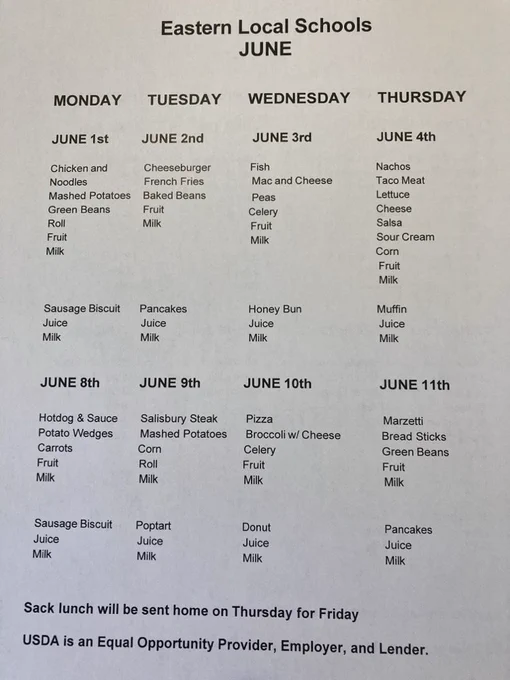 June menu 1