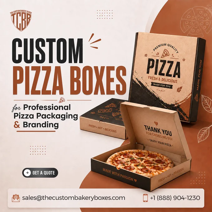 A neat stack of custom-printed corrugated pizza boxes featuring vibrant, minimalist typography on the top lids.