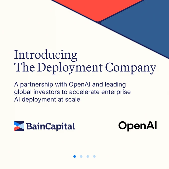 A collection of images and text that illustrate Bain Capital's partnership with OpenAI and the creation of the OpenAI Deployment Company.
