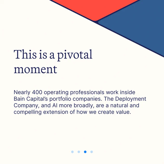 A collection of images and text that illustrate Bain Capital's partnership with OpenAI and the creation of the OpenAI Deployment Company.