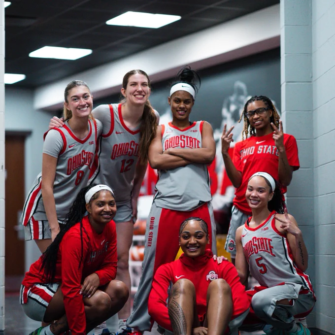 Ohio State Women's Basketball Players posing for photo.